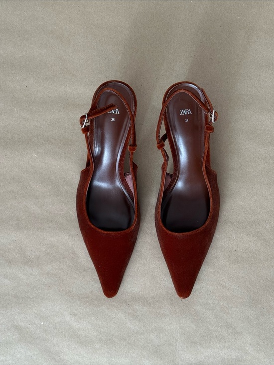 Zara Shoes - ZARA Pointed Slingback Pumps in Deep Brown/Red Velvet